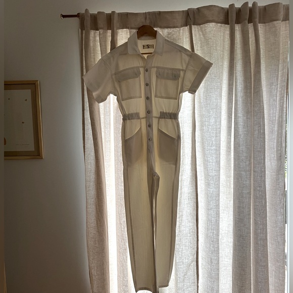 Free People We the Free Marci Denim Jumpsuit, White - Picture 2 of 4